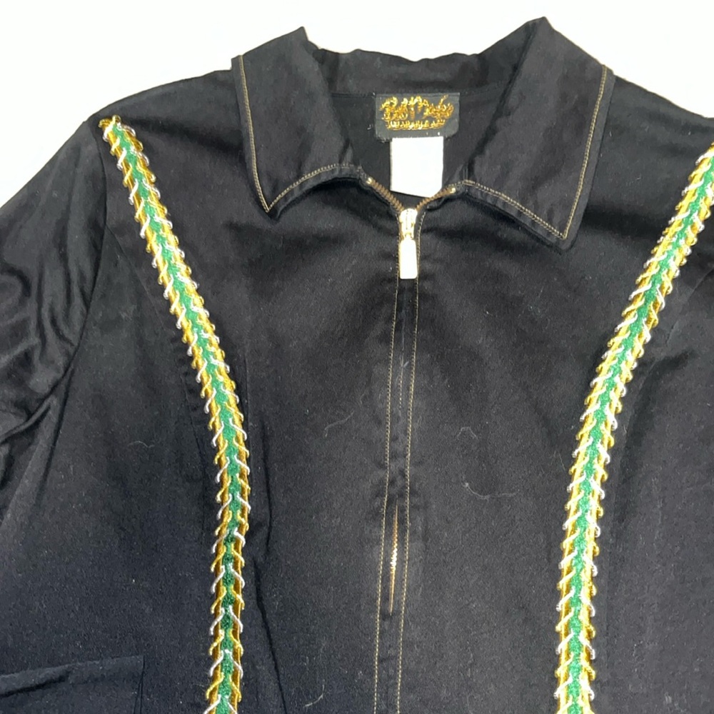 Bob Mackie women’s black blazer with beautiful green and gold embroidery size L - Picture 2 of 4